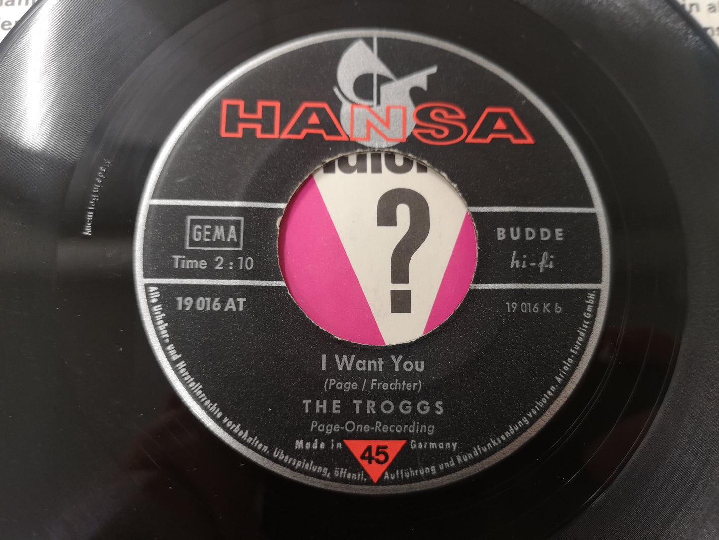 Troggs "With a Girl Like You" Orig Germany 1966 VG++/VG++ (7" Single)