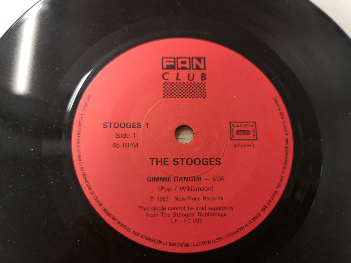 Stooges "Gimmie Danger" Orig France 1987 M- (7" Single)
