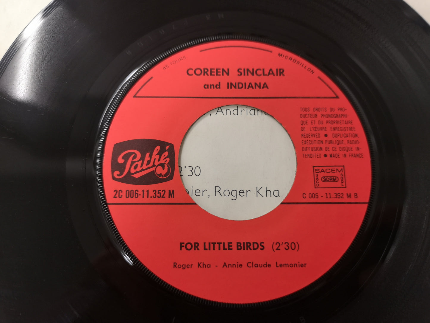Coreen Sinclair & Indiana "For Little Birds" Orig France 1971 VG/VG+ (7" Single)