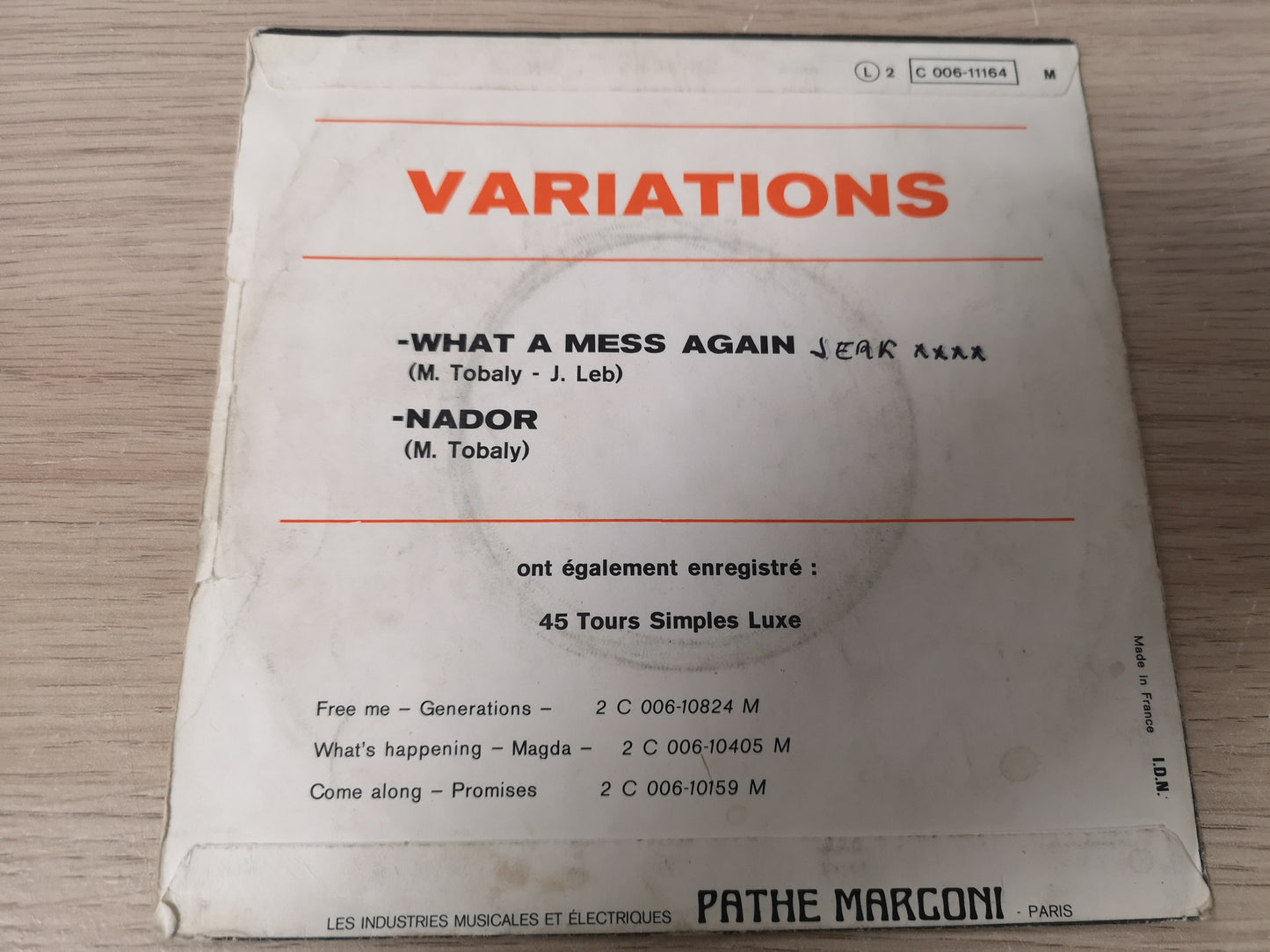 Variations "What a Mess Again" Orig France 1970 VG++/EX (7" Single)