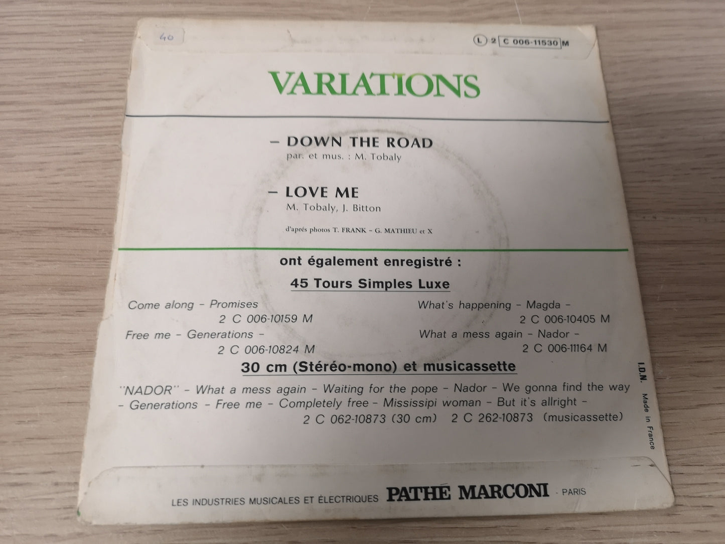 Variations "Down The Road" Orig France 1971 VG/VG+ (7" Single)