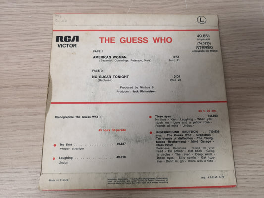 Guess Who "American Woman" Orig France 1970 EX/EX (7" Single)