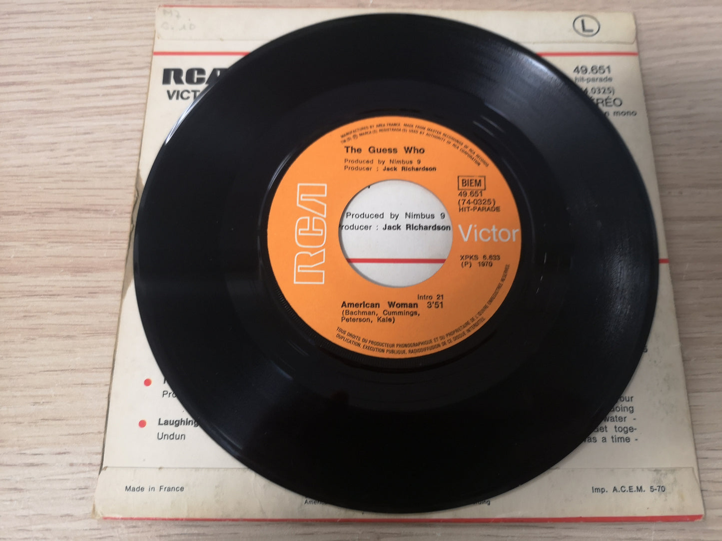 Guess Who "American Woman" Orig France 1970 EX/EX (7" Single)