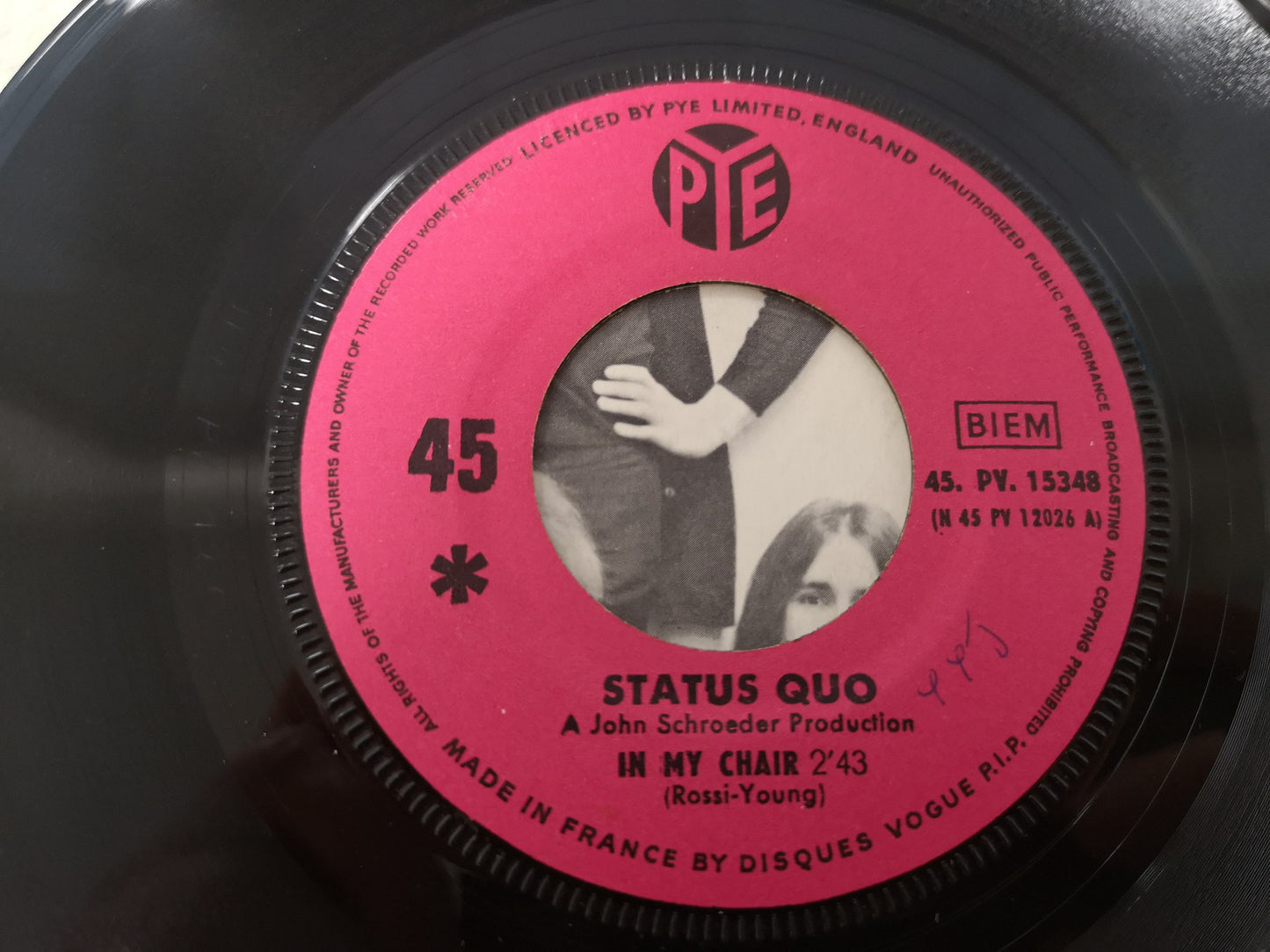 Status Quo "In My Chair" Orig France 1970 VG+/VG+ (7" Single)