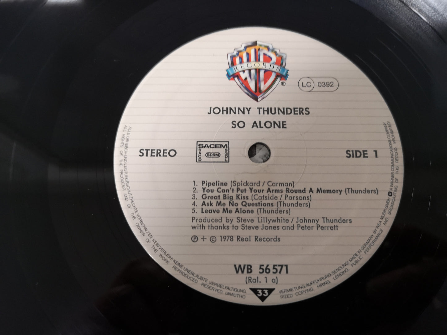 Johnny Thunders "So Alone" Orig Germany 1978 VG/EX