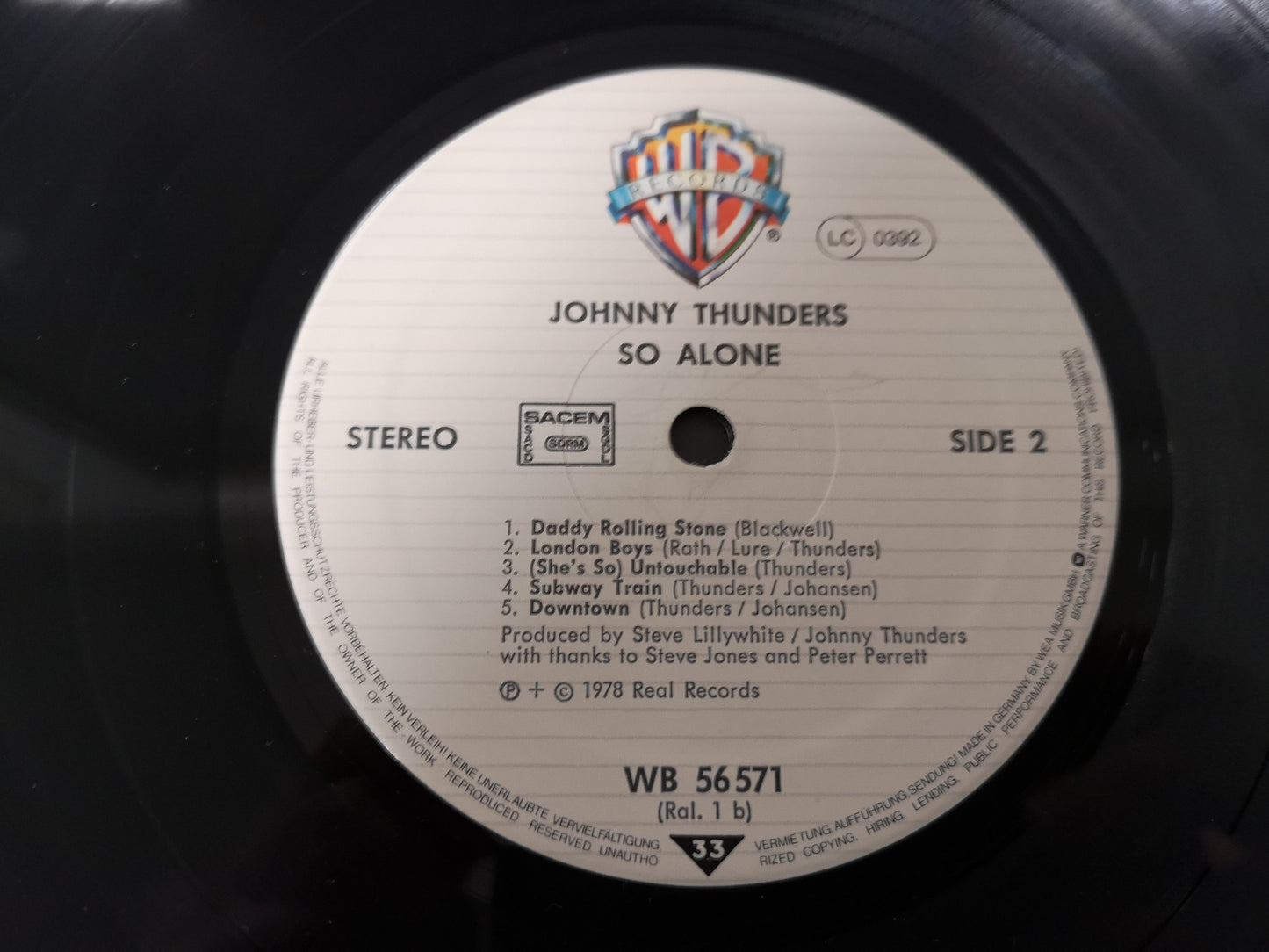 Johnny Thunders "So Alone" Orig Germany 1978 VG/EX