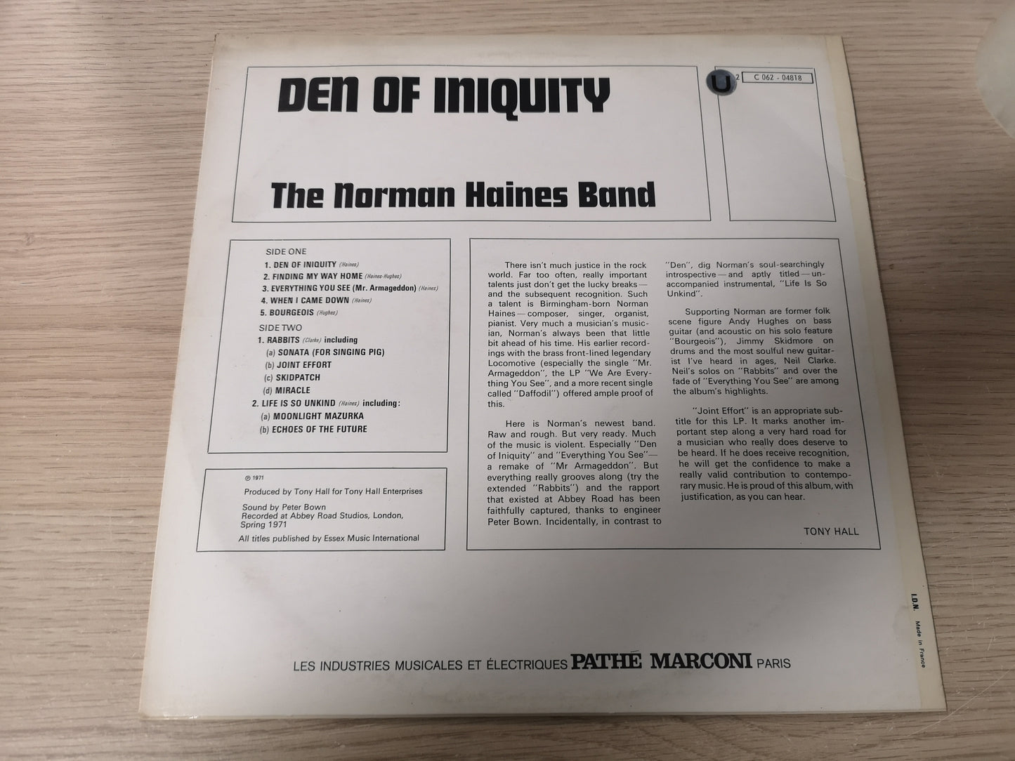 Norman Haines Band "Den of Iniquity" Orig France 1971 EX/M-