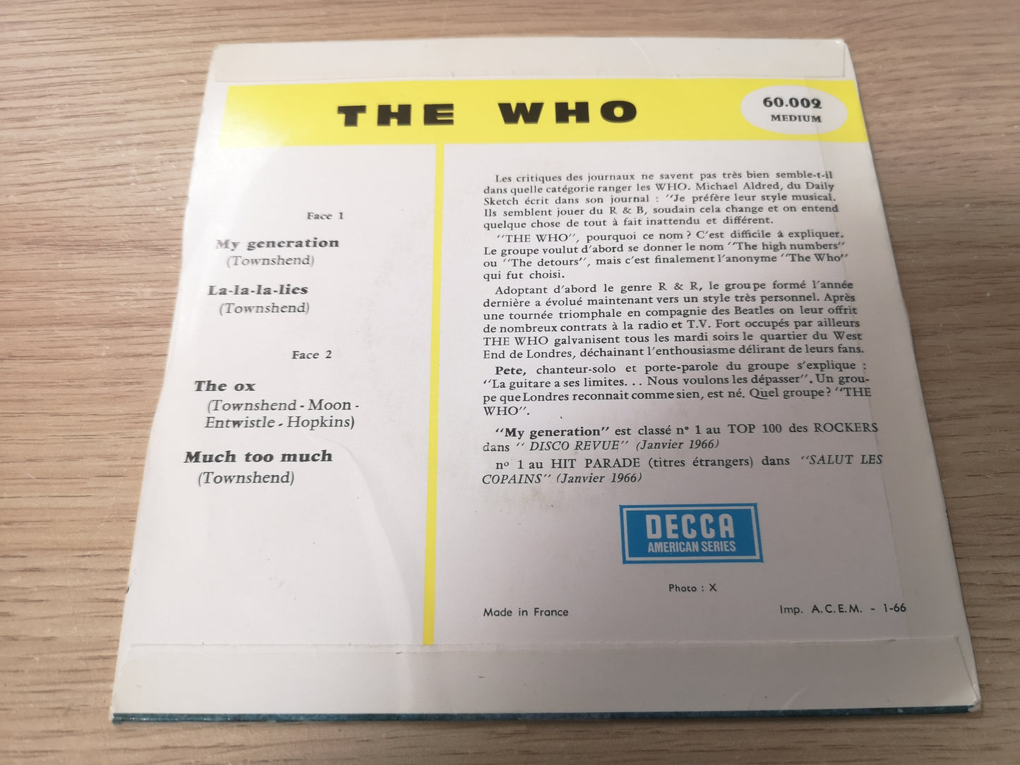 The Who "My Generation" Orig EP France 1966 EX/EX (7" EP)