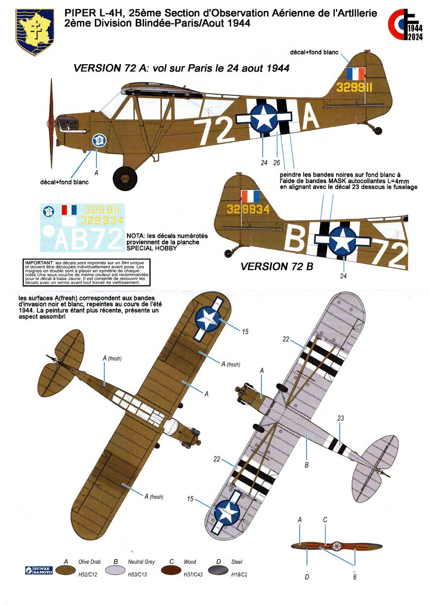 PIPER L-4H - 2e DB Libération de Paris 1944 (Edition 80e Anniversaire) - SPECIAL HOBBY 1/48