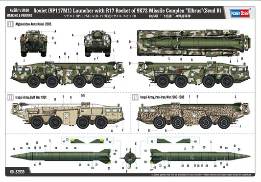 Soviet 9P117M1 Launcher with R17 Rocket of 9K72 Missile Complex "Elbrus" (Scud B) - HOBBY BOSS 1/72