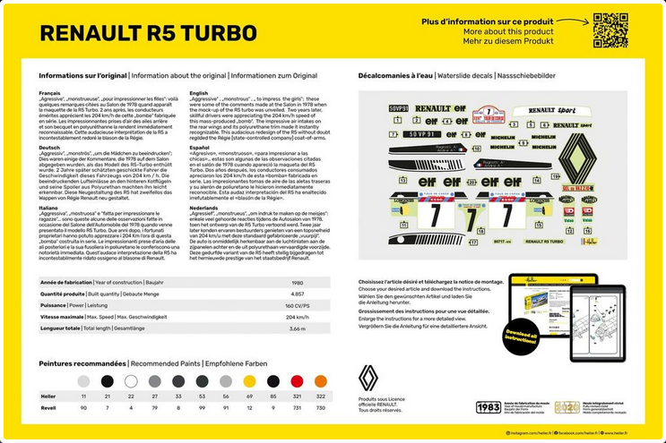 Maquette Heller Renault R5 Turbo 1/24 1/24 - Maquette de voiture - HELL80717 pas cher Maquette Heller Renault R5 Turbo 1/24 1/24 - Maquette de voiture - HELL80717 pas cher