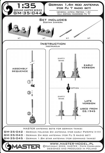 German WWII 1,4m rod antenna (for Fu 7 radio set) (1pc) - MASTER MODEL GM-35-044
