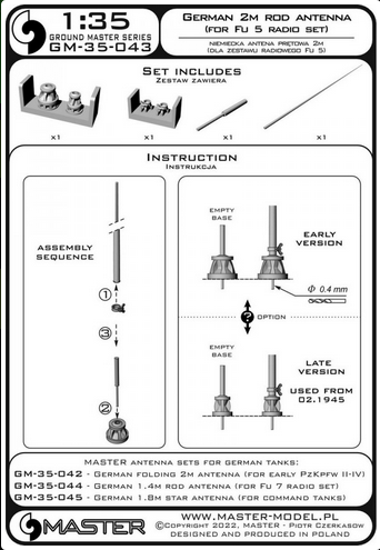 German WWII 2m rod antenna (for Fu 5 radio set) (1pc) - MASTER MODEL GM-35-043