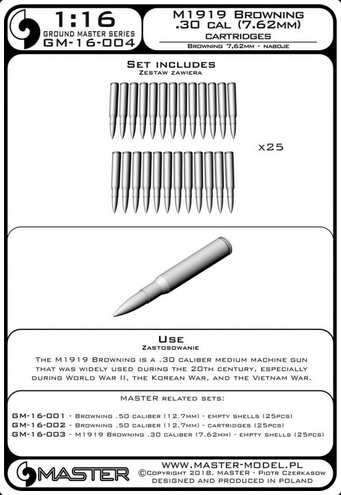 M1919 Browning .30 caliber (7.62mm) - cartridges (25pcs) - MASTER MODEL GM-16-004