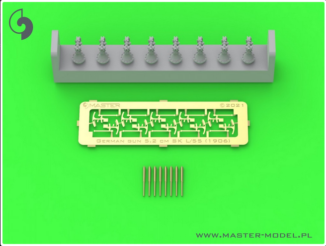 SMS Emden - 5,2 cm SK L/55 guns - (resin, PE and turned parts) - (8pcs) - MASTER MODEL SM-350-114