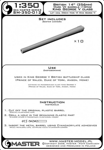 British 14in (356mm) Mark VII barrels (10pcs) - MASTER MODEL SM-350-012