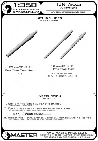 IJN Akagi armament - 20cm (6pcs), 12cm (12pcs) barrels - MASTER MODEL SM-350-029