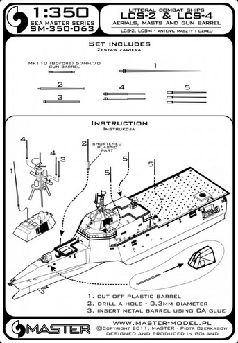 Independence class of littoral combat ships (LCS-2, LCS-4) - aerials, masts & Mk110 (Bofors) 57mm/70 gun barrel - MASTER MODEL SM-350-063