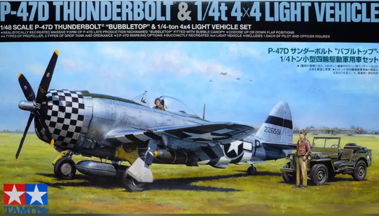 Republic P-47D Thunderbolt "Bubbletop" & 1/4 ton 4x4 Light Vehicle Set - TAMIYA 1/48