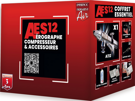 AES12 Coffret Essentiel (Aérographe, Compresseur et Accessoires) - PRINCE AUGUST