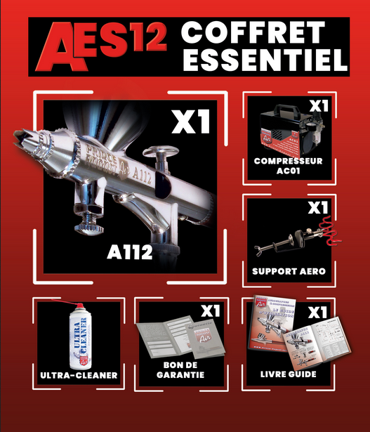 AES12 Coffret Essentiel (Aérographe, Compresseur et Accessoires) - PRINCE AUGUST