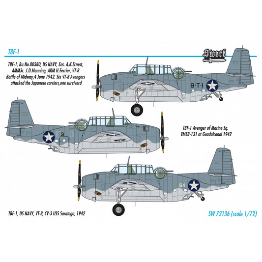 Grumman TBF-1 Avenger Over Midway & Guadalcanal- SWORD MODELS 1/72