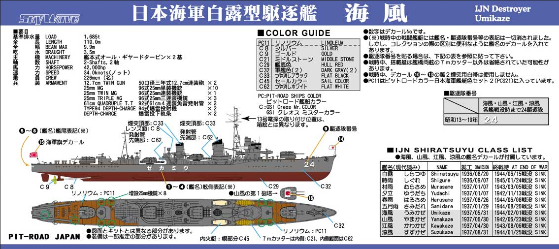 IJN Destroyer "Umikaze" - PIT ROAD 1/700