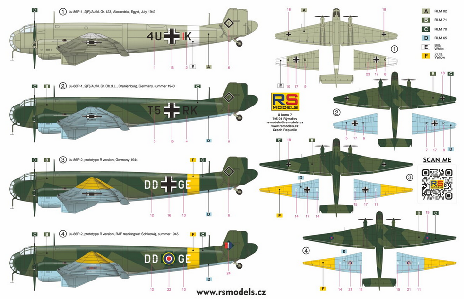 Junkers Ju 86P German high altitude reconnaissance and bomber A/C - RS MODELS 1/72