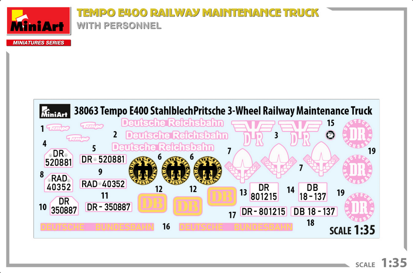 Tempo E400 railway maintenance truck with personnel - MINIART 1/35