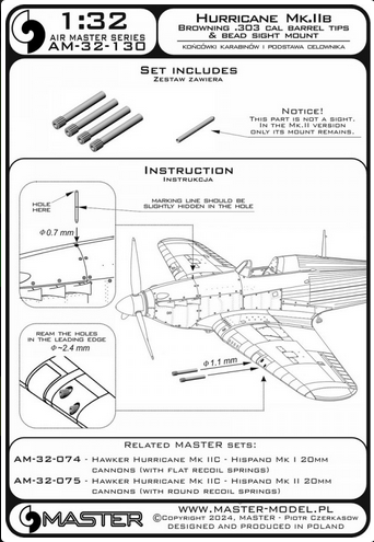 Hawker Hurricane Mk.IIb - Browning .303 cal barrel tips & bead sight mount - MASTER MODEL AM-32-130