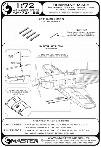 Hawker Hurricane Mk.IIb - Browning .303 cal barrel tips & bead sight mount - MASTER MODEL AM-72-158