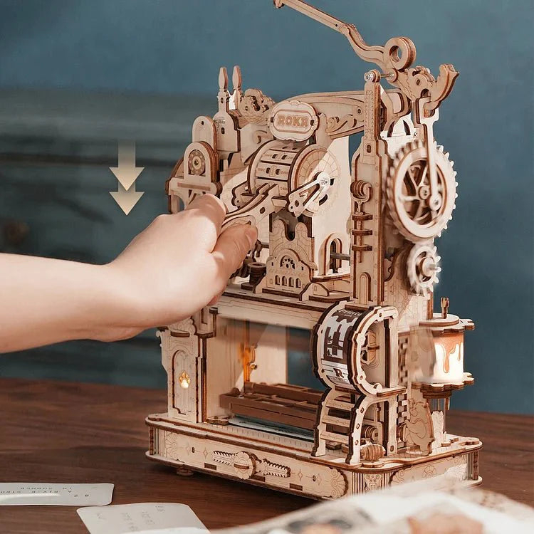 ROKR Kits de puzzle en bois 3D à construire pour adultes Presse d'impression classique engrenages mécaniques, cadeaux de Noël et d'anniversaire, 303 pièces, LK602 ROKR Kits de puzzle en bois 3D à construire pour adultes Presse d'impression classique engrenages mécaniques, cadeaux de Noël et d'anniversaire, 303 pièces, LK602