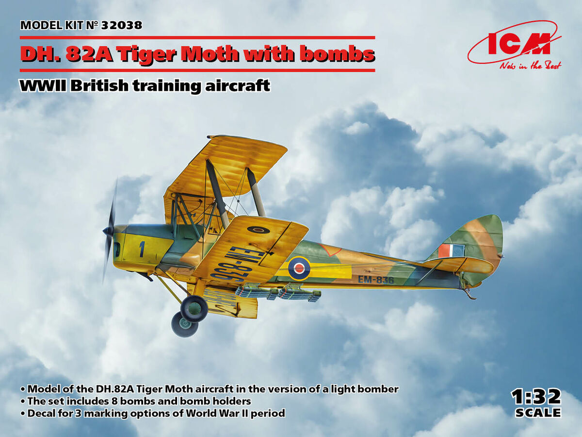 DH. 82A Tiger Moth w/ bombs - WWII British Training Aircraft - ICM 1/32