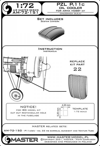 PZL P11c - oil cooller - MASTER MODEL AM-72-151
