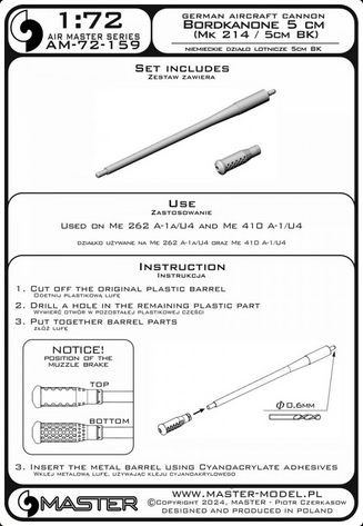 German cannon Bordkanone 5cm (Mk 214 / 5cm BK) - MASTER MODEL AM-72-159