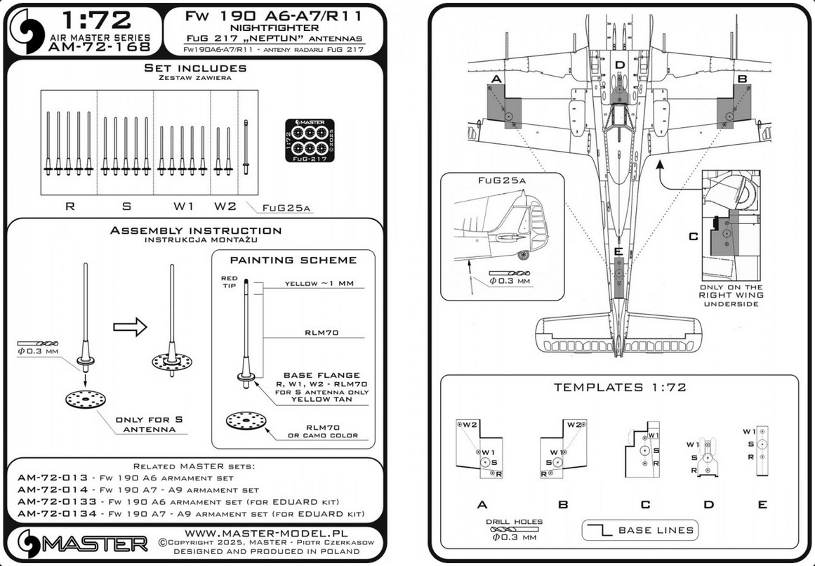 Fw 190 A6-A7/R11 Nightfighter - FuG217 "Neptun" antennas - MASTER MODEL AM-72-168