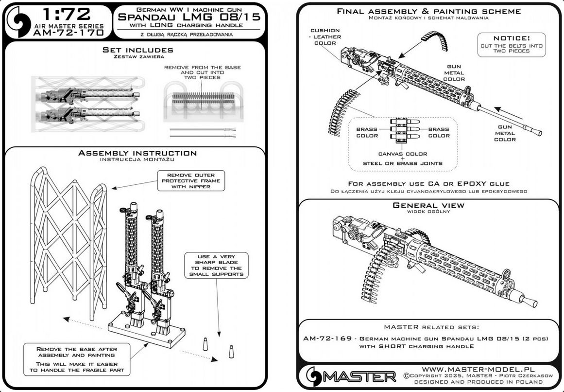 German WW I machine gun Spandau LMG 08/15 - w/LONG charging handle - MASTER MODEL AM-72-170