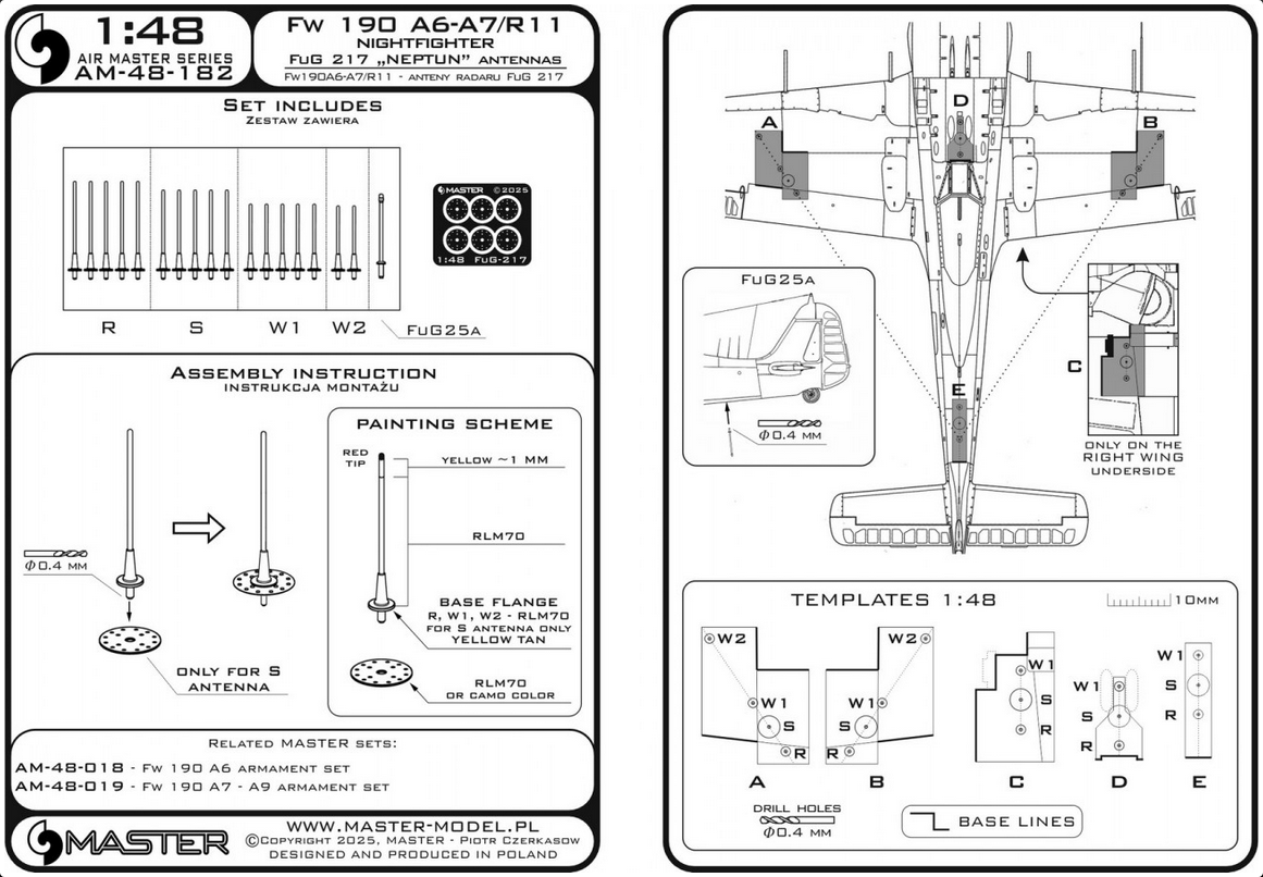 Fw 190 A6-A7/R11 Nightfighter - FuG217 "Neptun" antennas - MASTER MODEL AM-48-182