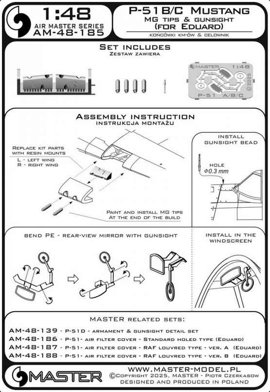P-51B Mustang - armament & gunsight detail set (for Eduard) - MASTER MODEL AM-48-185