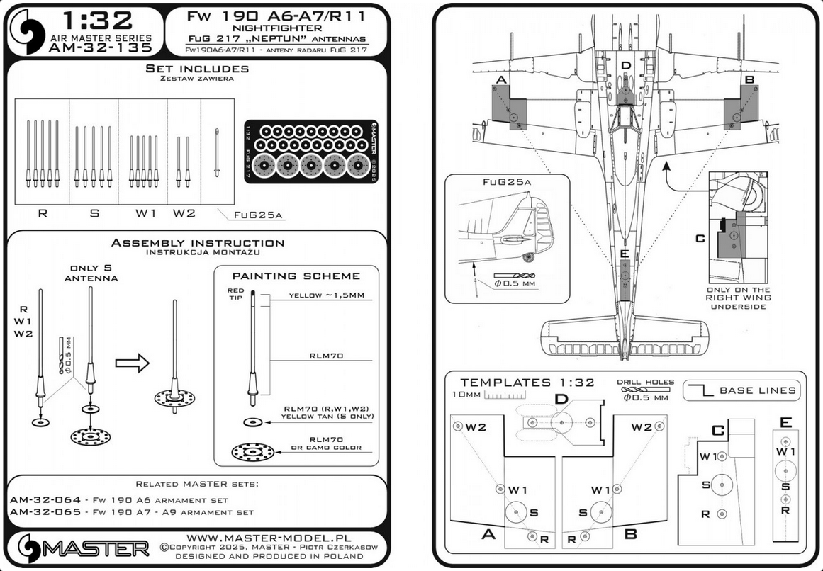 Fw 190 A6-A7/R11 Nightfighter - FuG217 "Neptun" antennas - MASTER MODEL AM-32-135