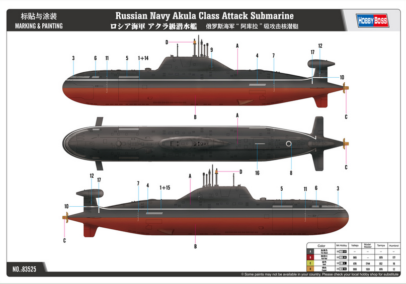 Russian Navy Akula Class Attack Submarine - HOBBY BOSS 1/350