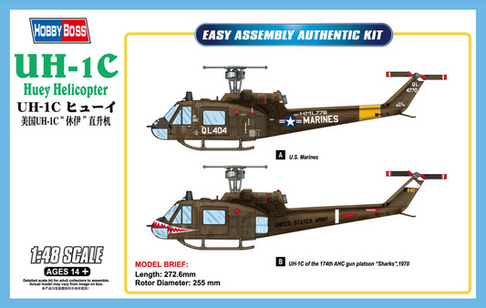 UH-1C Huey Helicopter - Easy Assembly Authentic Kit - HOBBY BOSS 1/48