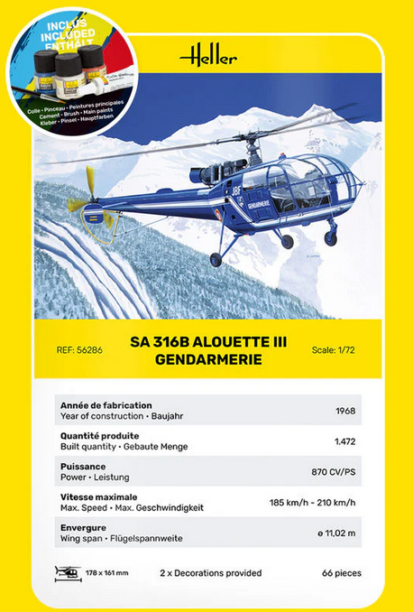 SA 316B Alouette III "Gendarmerie" [Starter Kit] - HELLER 1/72