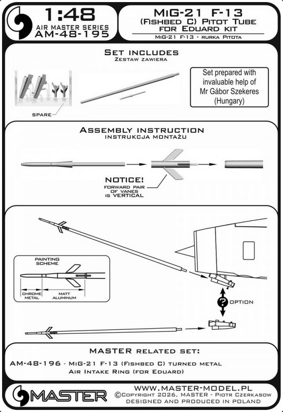MiG-21 F-13 (Fishbed C) - Pitot Tube with resin adaptor (for Eduard) - MASTER MODEL AM-48-195