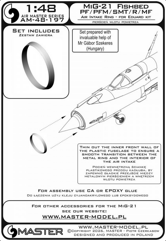MiG-21 PF / PFM / SMT / R / MF (Fishbed D, F, J) - turned metal air intake ring (for Eduard) - MASTER MODEL AM-48-197