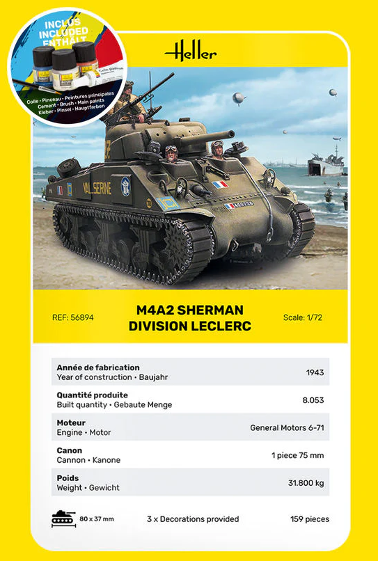 M4A2 Sherman "Division Leclerc" - Starter Set - HELLER 1/72