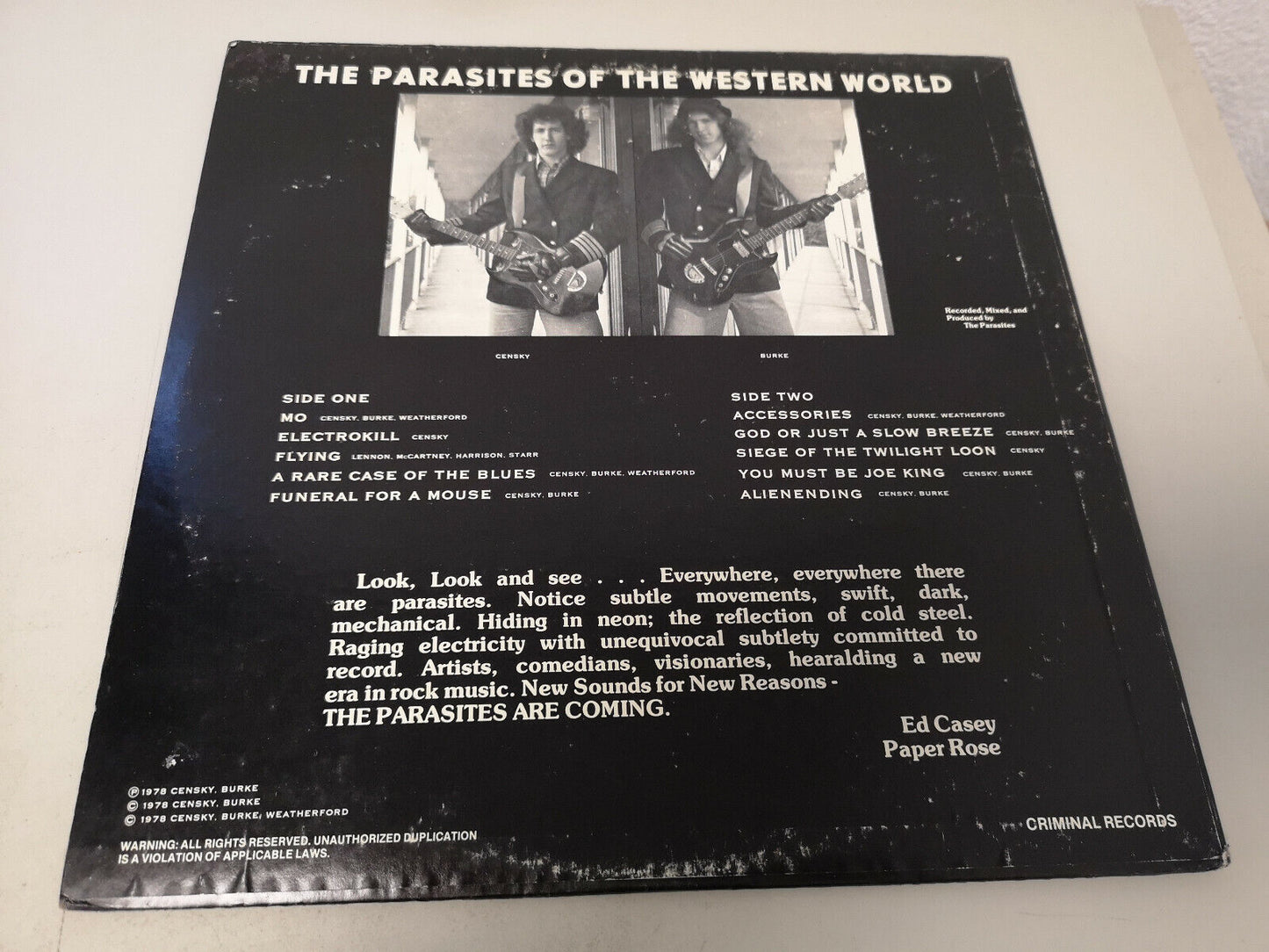 Parasites of the Western World "S/T" Orig US 1978 VG+/EX Experimental