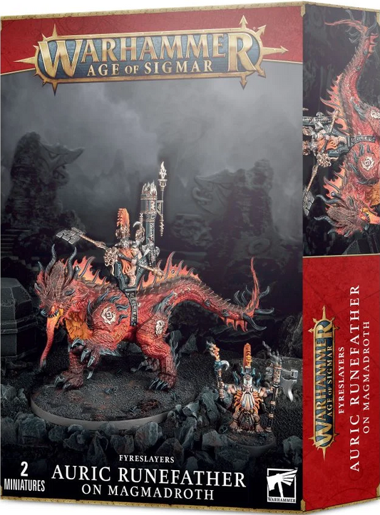 Auric Runefather On Magmadroth - Fyreslayers - Warhammer Age of Sigmar / Citadel