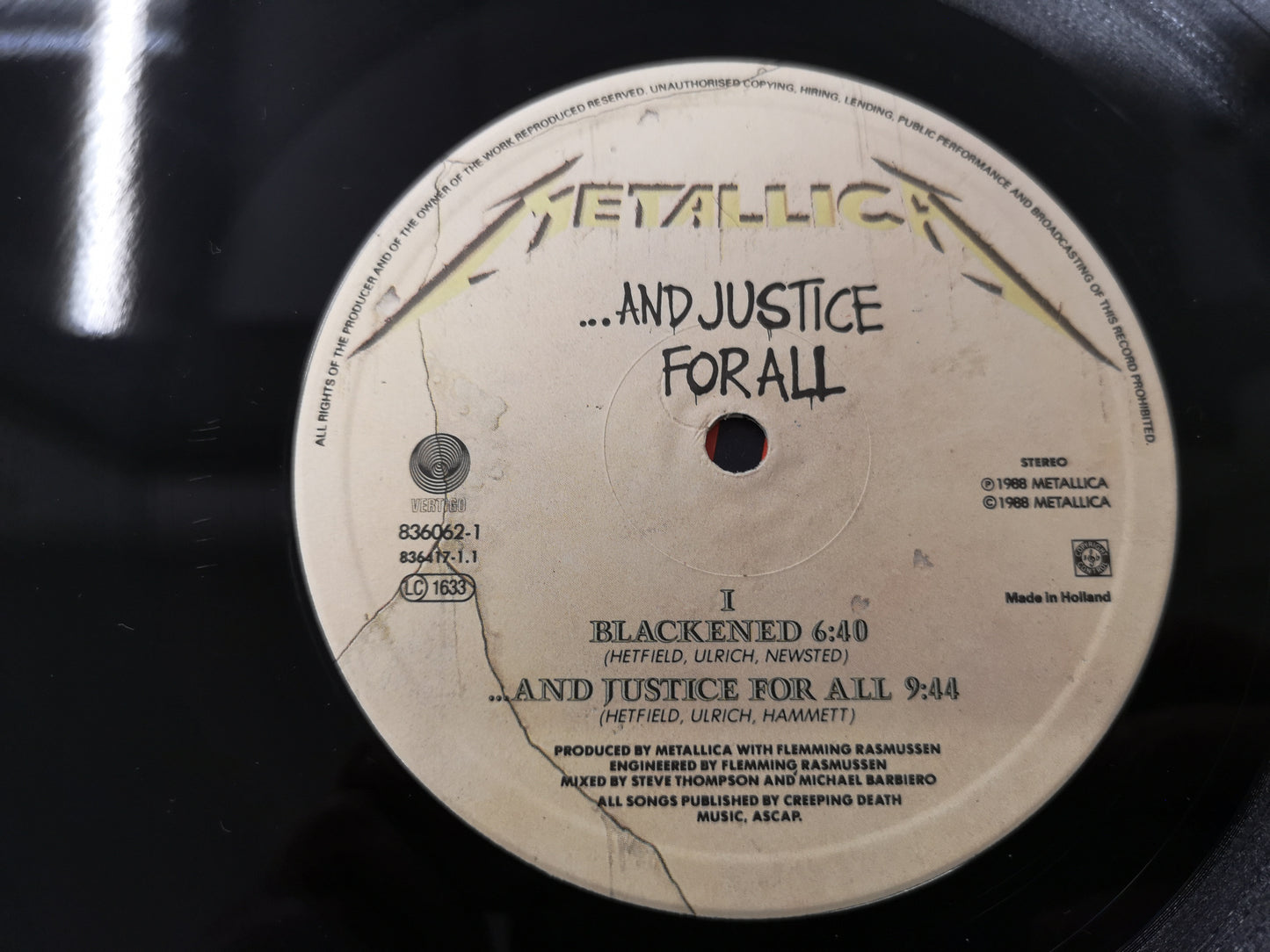Metallica "...And Justice for All" Orig Holl 1988 M-/EX