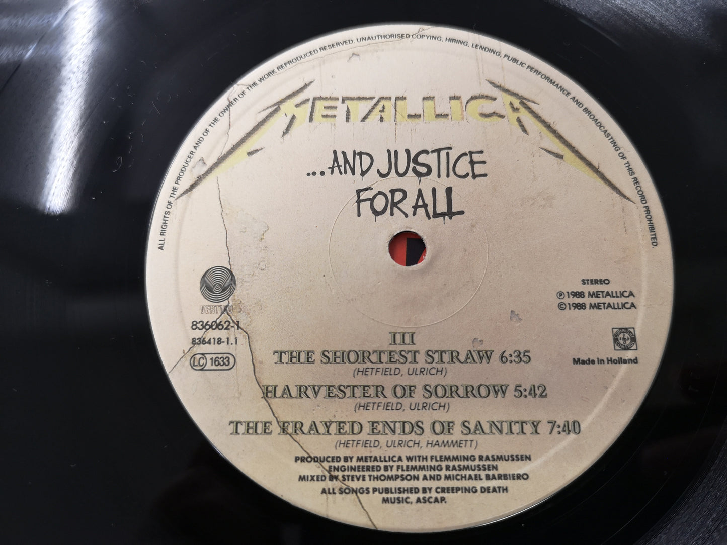 Metallica "...And Justice for All" Orig Holl 1988 M-/EX